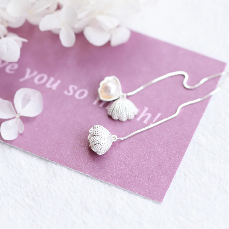 

Summer Jewelry Silver Color Shell Pearl Drop Earring Long Imitation Pearl Girls Earrings female Jewelry