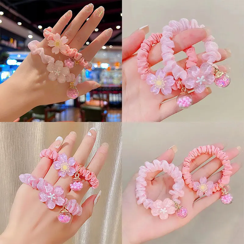 

Pink Cherry Blossom Hair Rope Sweet Flower Hair Accessories Exquisite Acrylic Fabric Elastic Scrunchies Fashion Jewelry for Girl
