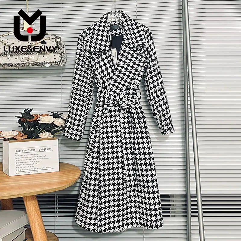 

Роскошное внесезонное Модное Длинное Пальто Люкс & ENVY в стиле тысячи птиц, маленькое очаровательное пальто, теплое свободное повседневное шерстяное пальто, осень 2023