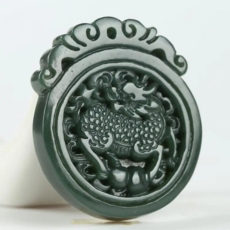 

Natural Hetian Jade Kirin Pendant Dragon Necklace Man Charm Jewellery Fashion Accessories Hand-carved Luck Amulet Sweater Chain