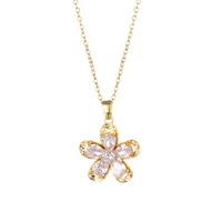2021 new geometric flower zircon stainless steel flower clavicle chain choker petal pendant necklace jewelry