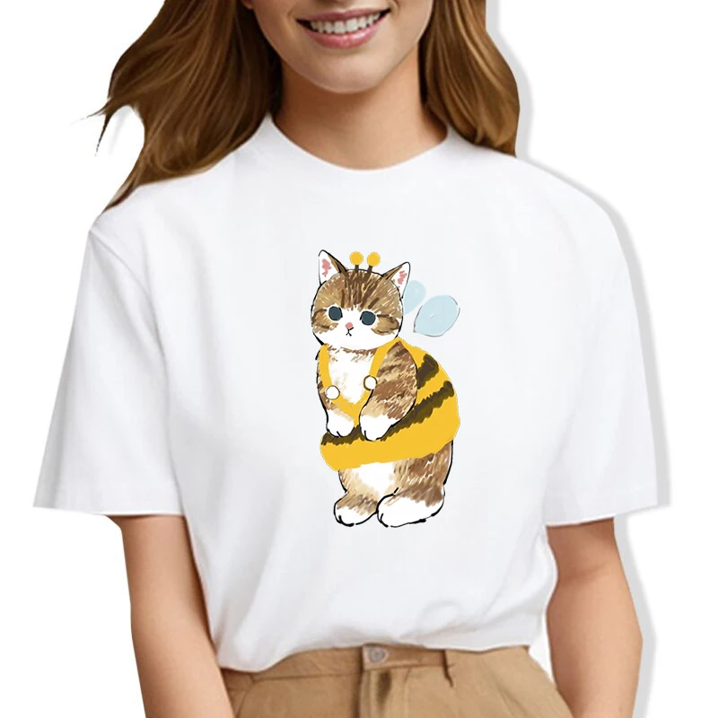 Футболка с принтом мультяшного кота уличная одежда коротким рукавом графические
