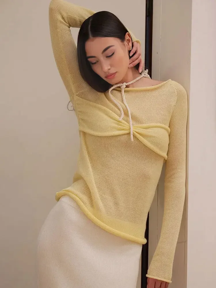 Однотонный вязаный свитер женский осенне-зимний свободный вязаная нижняя