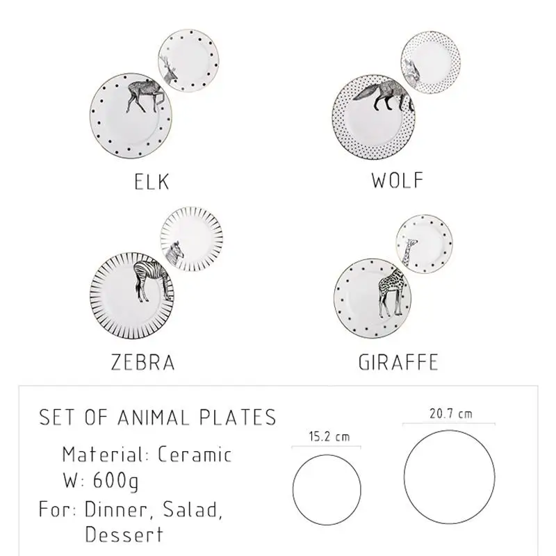 2 шт 6 и 8 дюймов животные комбинированные тарелки набор керамические лиса Лось