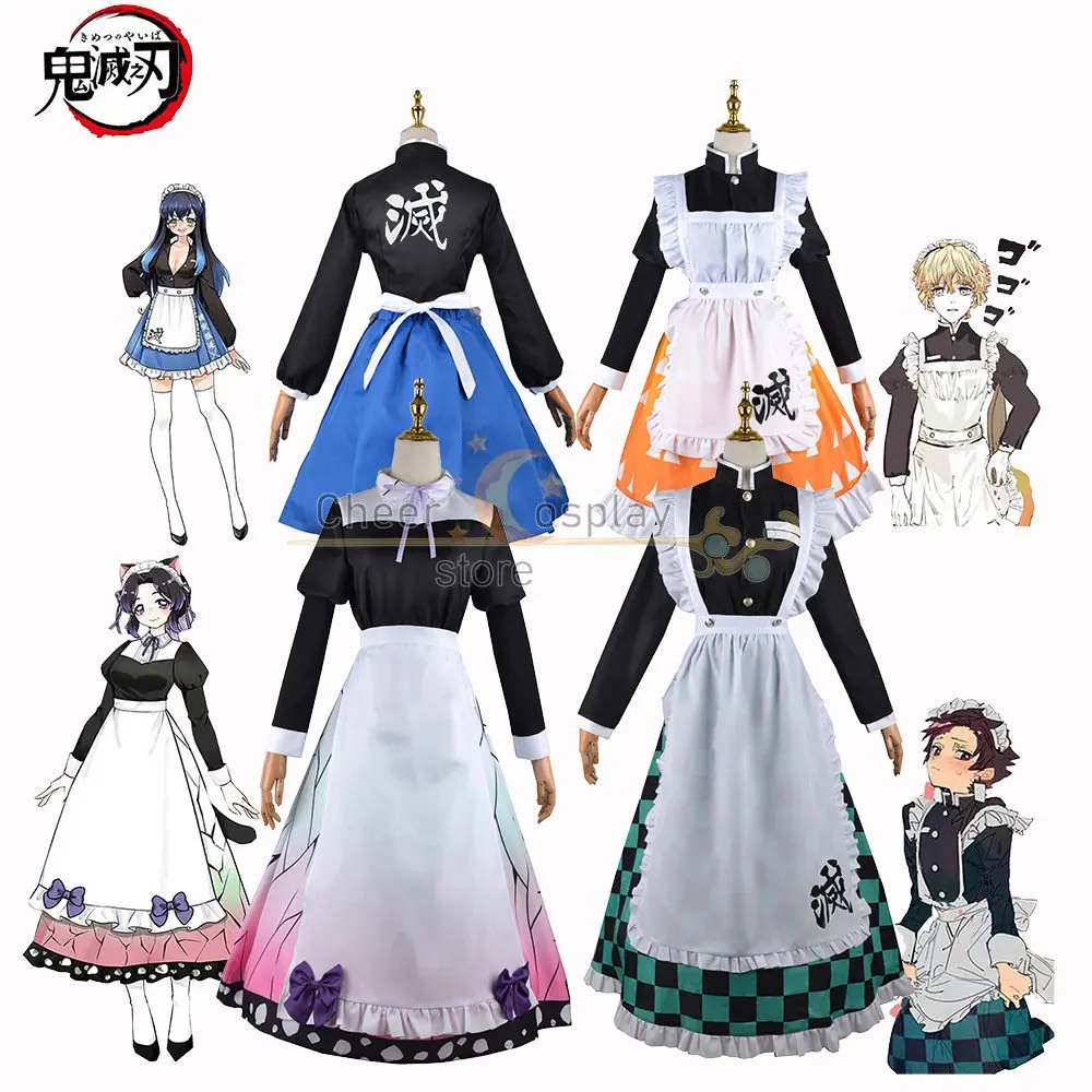 

Anime Kimetsu no Yaiba Kochou Shinobu Cosplay Costume Kamado Tanjirō Maid attire Hashibira Inosuke Dress Agatsuma Zen'itsu Skirt