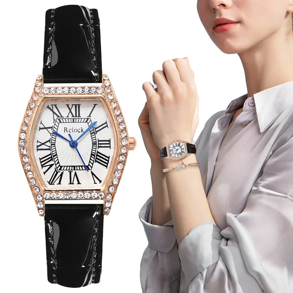 

Luxury Diamond Roma Scale Women Watches 2022 Fashion Casual Rectangle Female Quartz Clock Black Leather Ladies Wristwatches