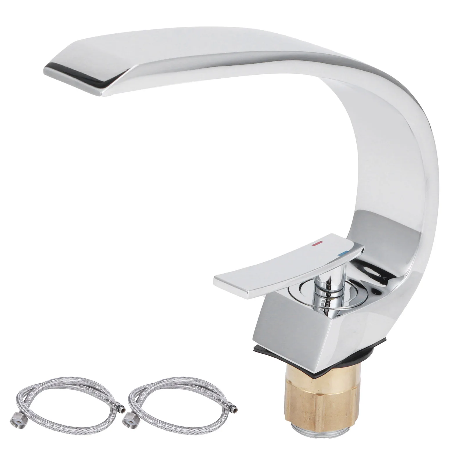 

G1/2 Curve Design Faucet Basin Hot Cold Water Mixer Tap Single Handle Sink Faucet with Hose