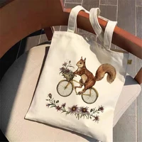 cute squirrel cartoon shopping bag shopping bag handbag summer one shoulder canvas bag large capacity all match messenger bag cu