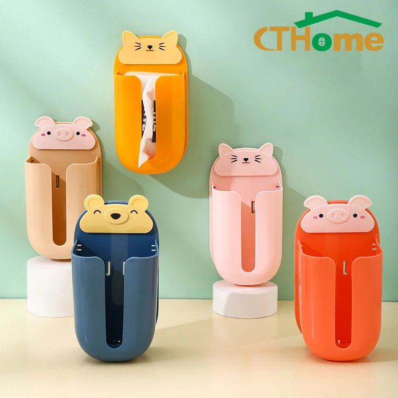 

Cartoon Waterproof Hanging Wallpaper Towel Storage Box Punch-free Kitchen Bathroom Toilet Tissue Storage Box Sundries Storage