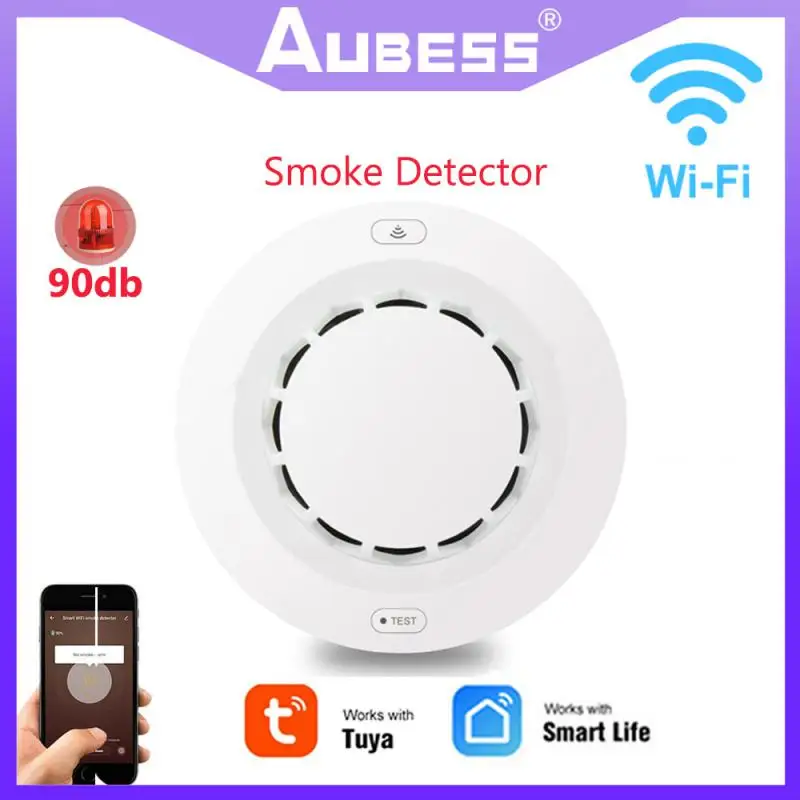 

Умный датчик дыма AUBESS Tuya с Wi-Fi, звуковая сигнализация 90 дБ, независимый детектор дыма, система охранной сигнализации для умного дома