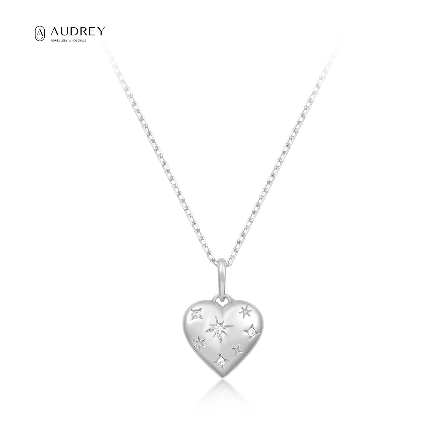 

Audrey Vintage Jewellery Rhodium Plating Chain S925 Sterling Silver White Cubic Zirconia Heart Choker Necklace For Women