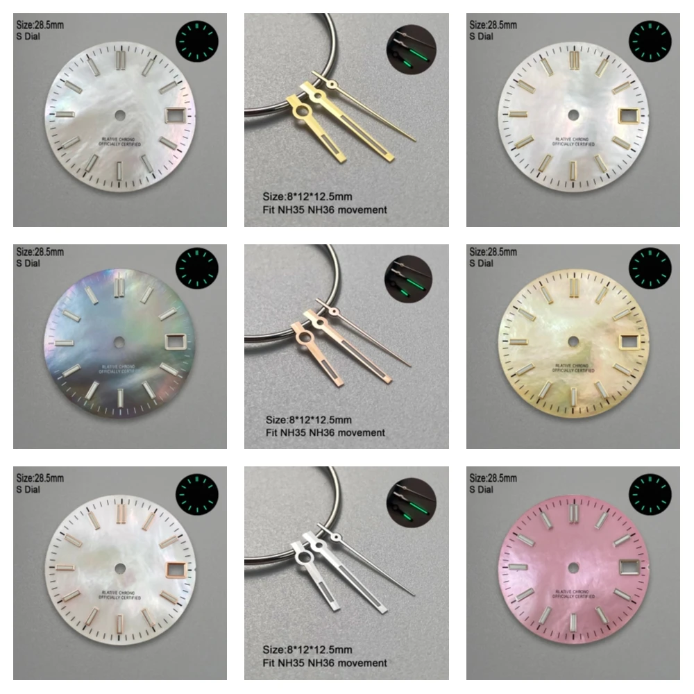 Фото 28,5 мм S логотип NH35 циферблат Logs Mother Pearl Dial подходит для механизма NH36 зеленый светящийся модификация часов аксессуары инструменты для ремонта №1