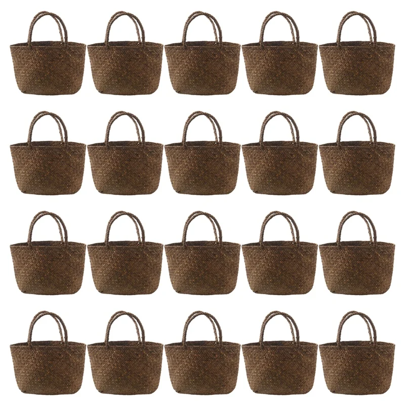 

20X Casual Straw Bag Natural Wicker Tote Bags Women Braided Handbag For Garden Handmade Mini Woven Rattan Bags