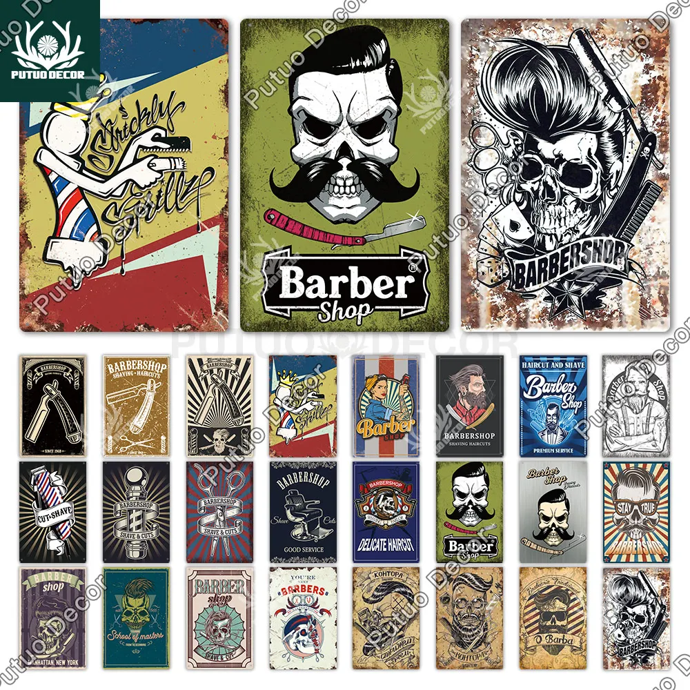 

Putuo Decor Barber Vintage Tin Sign Metal Sign Decorative Plaque Barber Shop Home Door Decor Wall Decoration