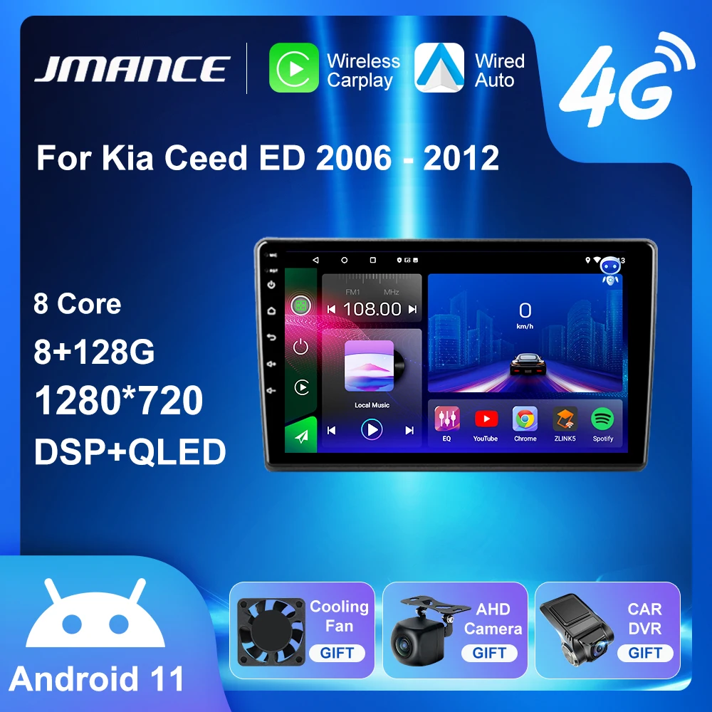 

Автомагнитола JMANCE для Kia Ceed 2006-2012, мультимедийный видеоплеер с GPS-навигацией, Android, 4g Carplay, 2 din, dvd
