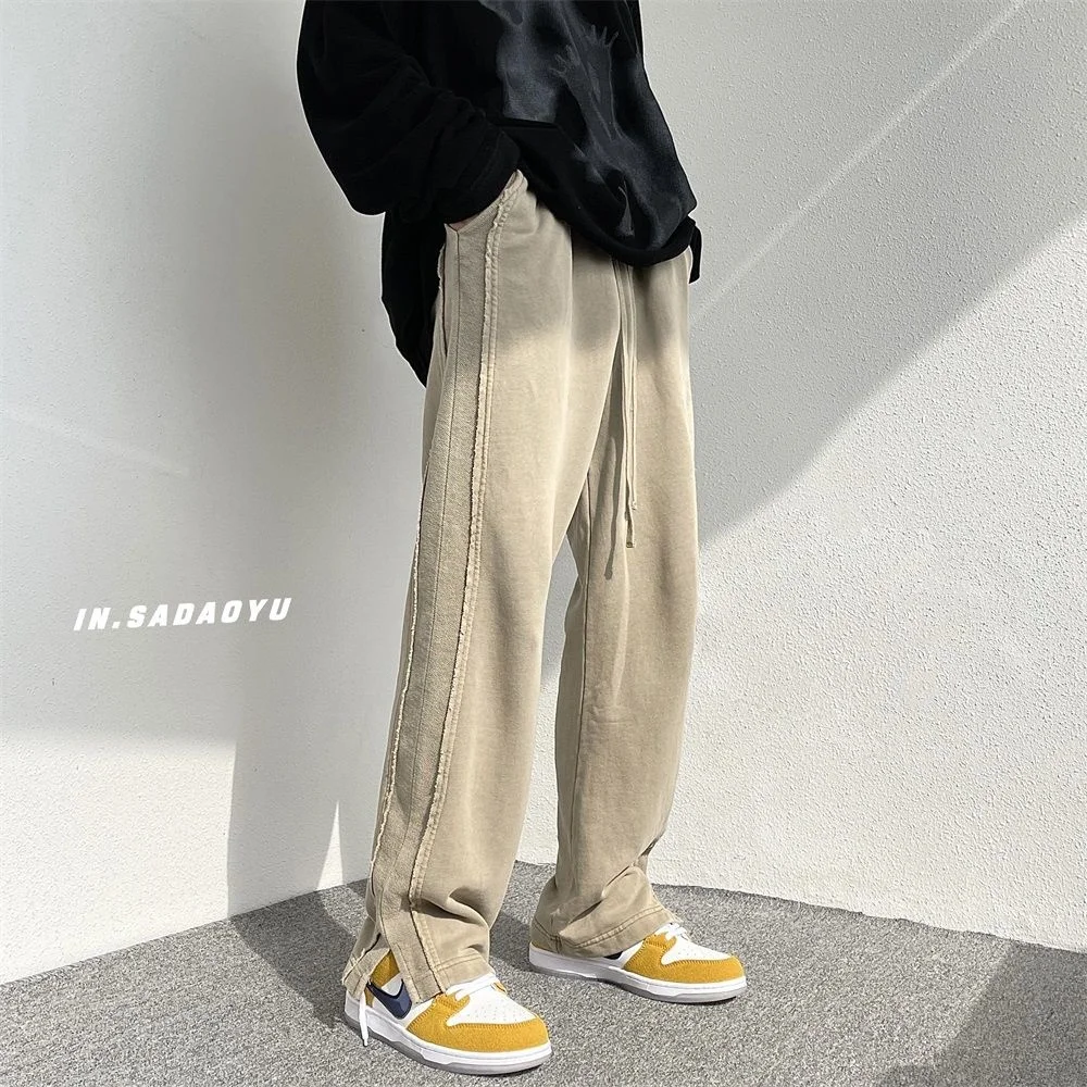 

Сращивающиеся прямые широкие брюки с разрезом мужские Свободные повседневные спортивные брюки тонкие модные четыре сезона