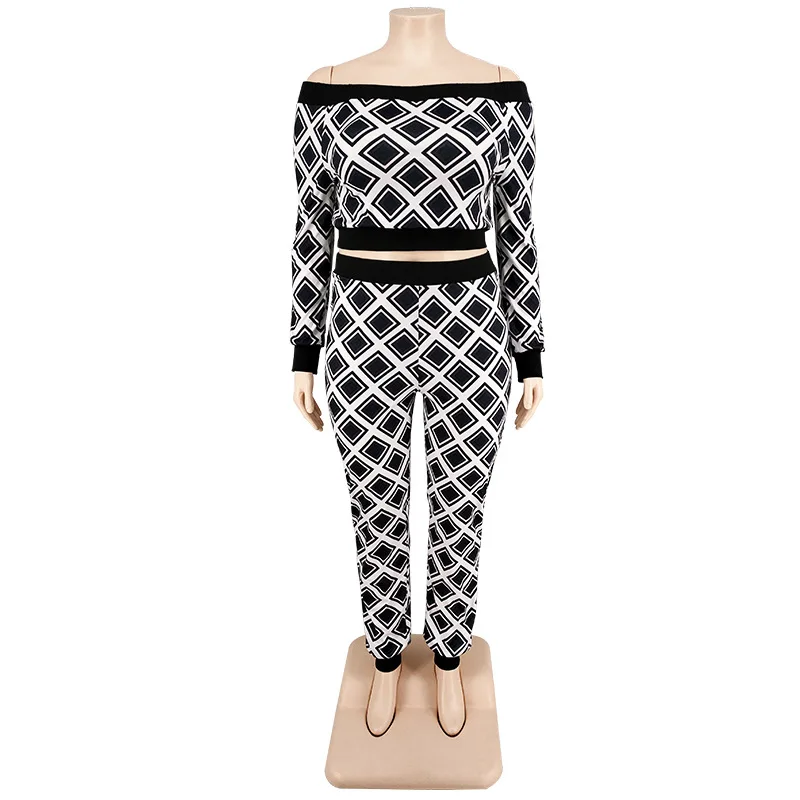 Plus Size Women's Two-piece Sets Fashion Print Long-sleeved Tops With Pants Set Casual Large Size Female T-shirt Trousers Outfit