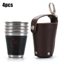 vodka cup 304 pu holster spirits stainless steel outdoor picnic wine tumbler hanging bckle portable 4pcs 70ml shot glass set