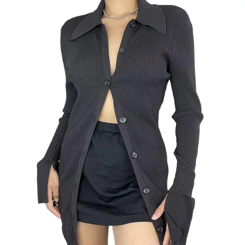 

Fall/winter Knit Cardigan Women's Fashion Long Sleeve Top Button Down Black Sweater Casual Vintage Top