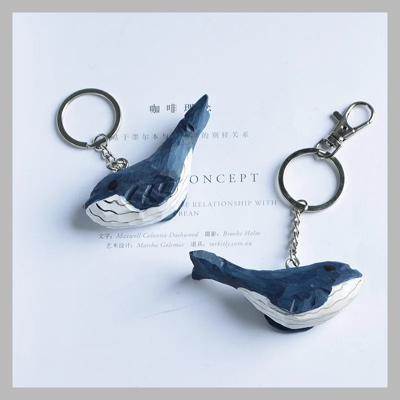 

Hand Carved DIY Whale Keychain Cute Wood Carving Pendant For Car Bag Keyring Personality Key Chains Charms Valentines Day Gift
