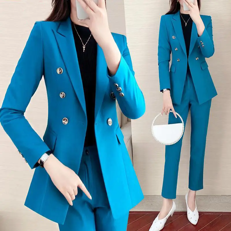 

Formal Suits Women Spring New Fashion Temperament Business Interview Long Sleeve Blazer and Pants Office Ladies Work Wear E167