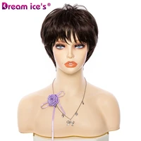 short straight synthetic pixie cut bob wigs black brown highlight wigs with bangs high temperature fiber cosplay wig for women