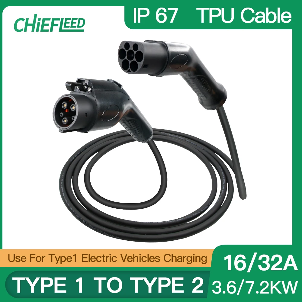 

Car Charging Cable 16A 32A 1 Phase EV Cable SAE J1772 Type 1 to Type 2 IEC 62196-2 EV Plug With 5 Meters Cable Mennekes