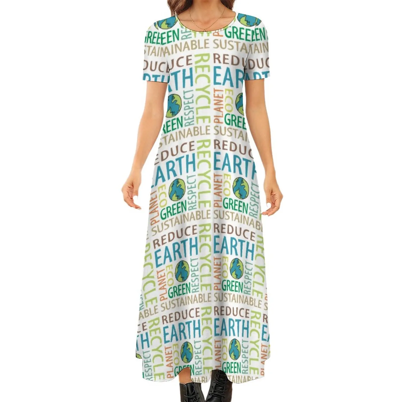 

Word Art Print Dress Earth Day Kawaii Maxi Dress Woman Short Sleeve Street Wear Bohemia Long Dresses 5XL 6XL 7XL