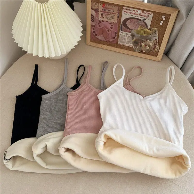 Clothing Vest Thermal Undershirt Underwear Solid Cozy Women Color Top Bottoming Thickened Winter Slim Warm Camisole Velvet Sling