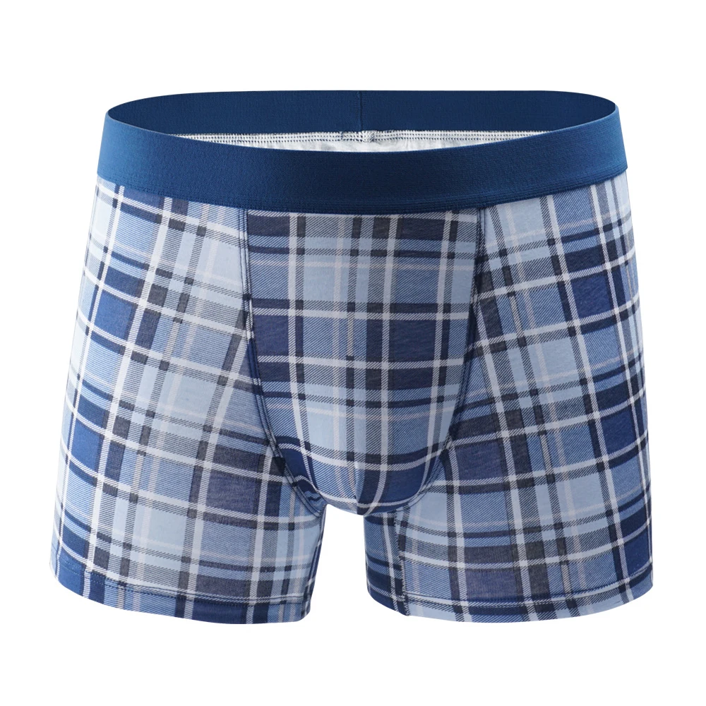 

Men Plaid Cotton Comfort Boxer Briefs Sports High Waist Big Pouch Elastic Underwear Panties Underpants Home Shorts Large Size