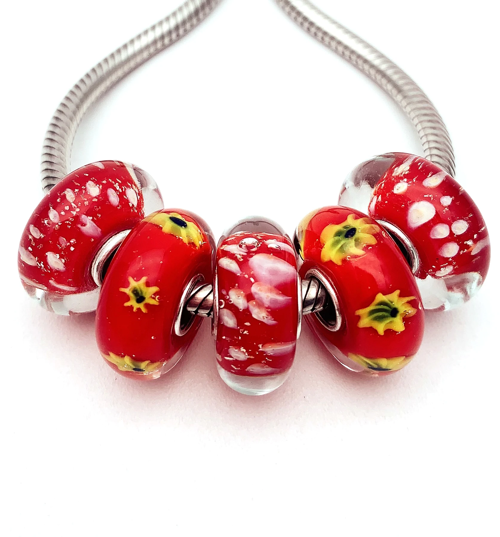 

Бусины из серебра 100% пробы с муранским стеклом