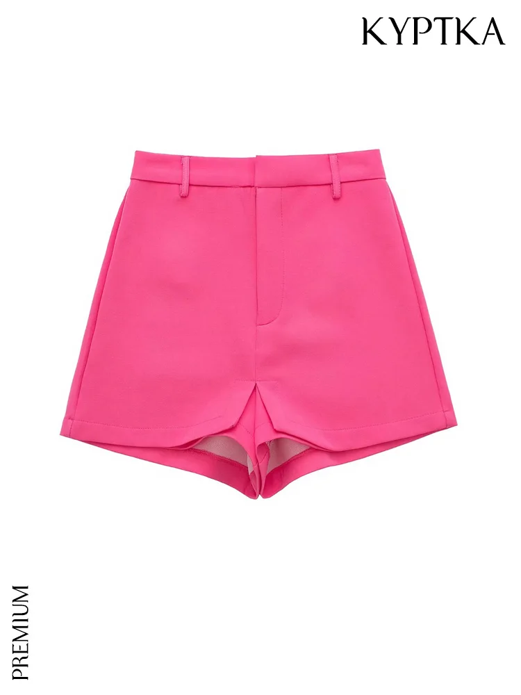 

KYPTKA Women Fashion Front Pleated Shorts Skirts Vintage High Waist Zipper Fly Female Skorts Mujer