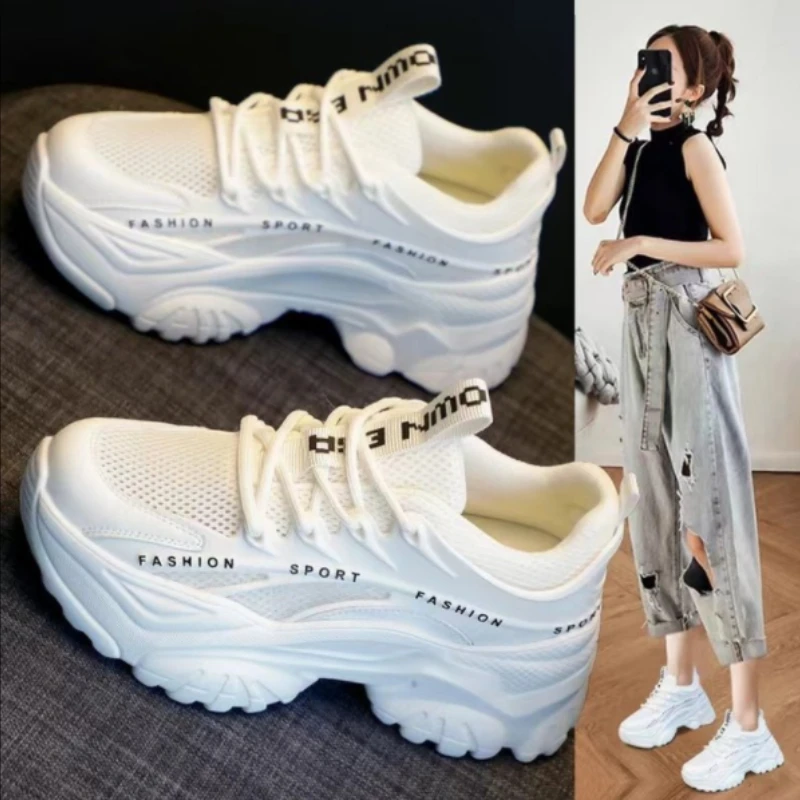 

Женские массивные кроссовки, Вулканизированная подошва, увеличенный круглый носок, модная спортивная обувь для отдыха, белые
