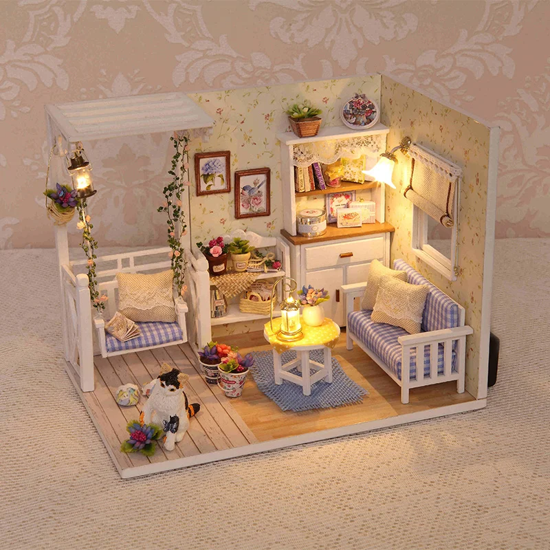

Cutebee DIY Dollhouse Kit With Furniture LED Lights Diy Miniature Building Little House Wooden Toys for Children Adult