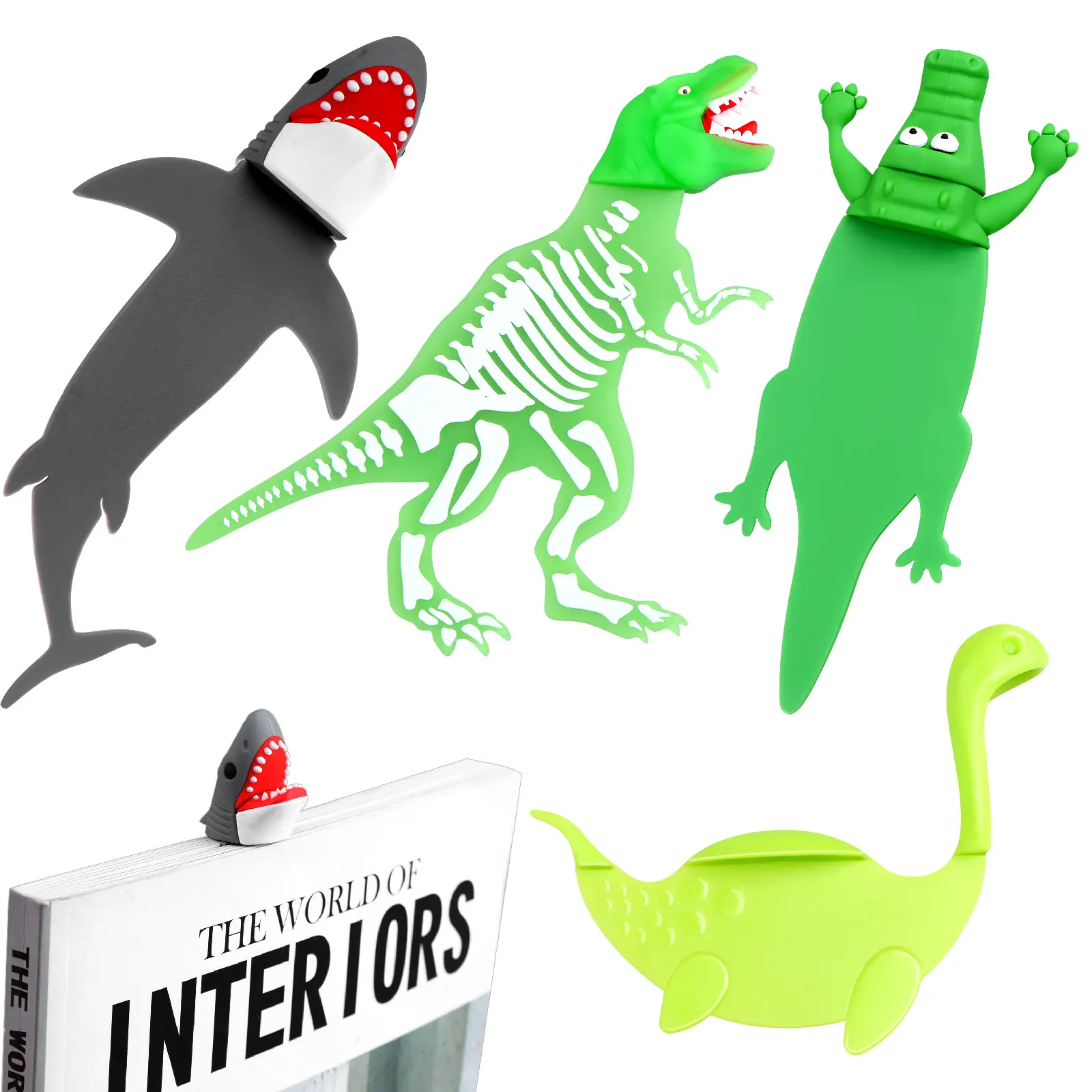 

4pcs 3D Cartoon Animal Bookmark for Kids Boys Girls Luminous Dinosaur Bookmark