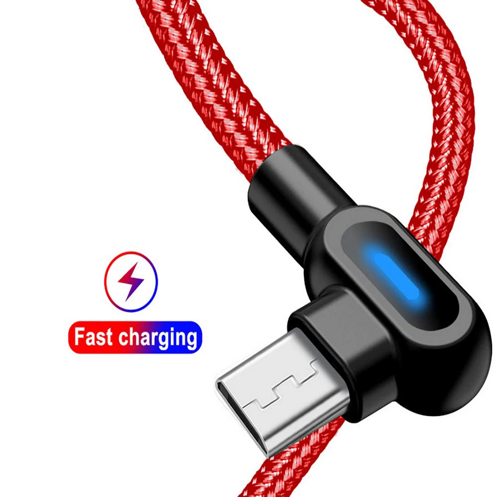 

Micro USB Type C Fast Charging 90 Degree Cable For Samsung S21 S9 Huawei iPhone 14 13 Xiaomi LED Cable Microusb USB-C Charger