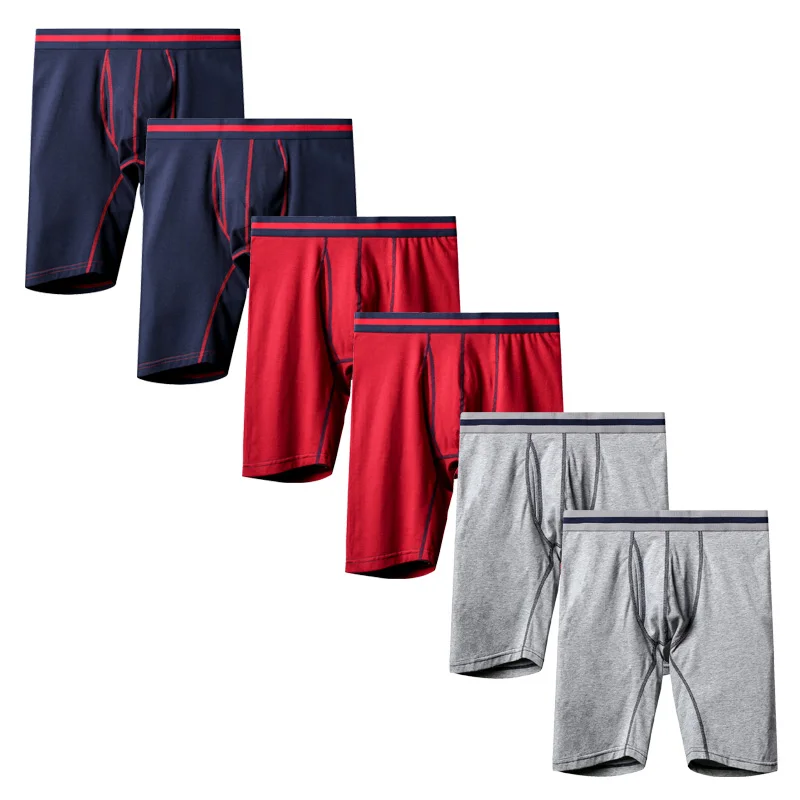 6 Pcs/Lot  men's underwear cotton European and American boxer pants plus lengthened Breathable underwear men's sports boxer