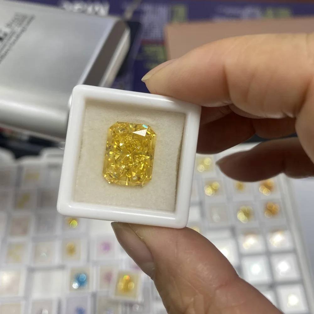 Pirmiana Hand Made Simulant Diamond Yellow Radiant Ice Cut Cubic Zircona Loose Gemstone for Jewelry Making