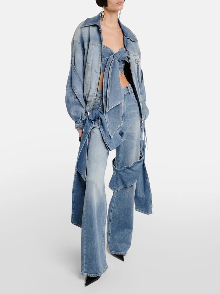 Женская джинсовая майка TWOTWINSTYLE с открытой спиной без бретелек