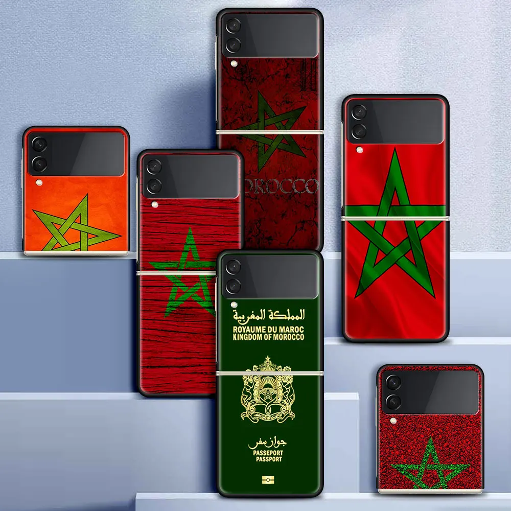 

Case For Samsung Galaxy Z Flip 3 5G Shockproof Black PC Hard ZFlip 3 Phone Cover Luxury Anti-Fall Shell Moroccan Flag Capa Funda