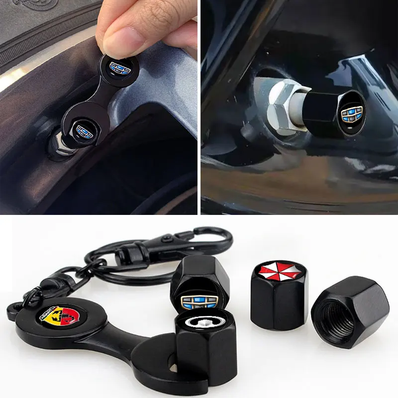 

4 Valves + Creative Metal Keychain for Peugeot 206 208 308 307 207 3008 2008 407 508 408 Rcz Rifter 2021 Logo Car Accessories