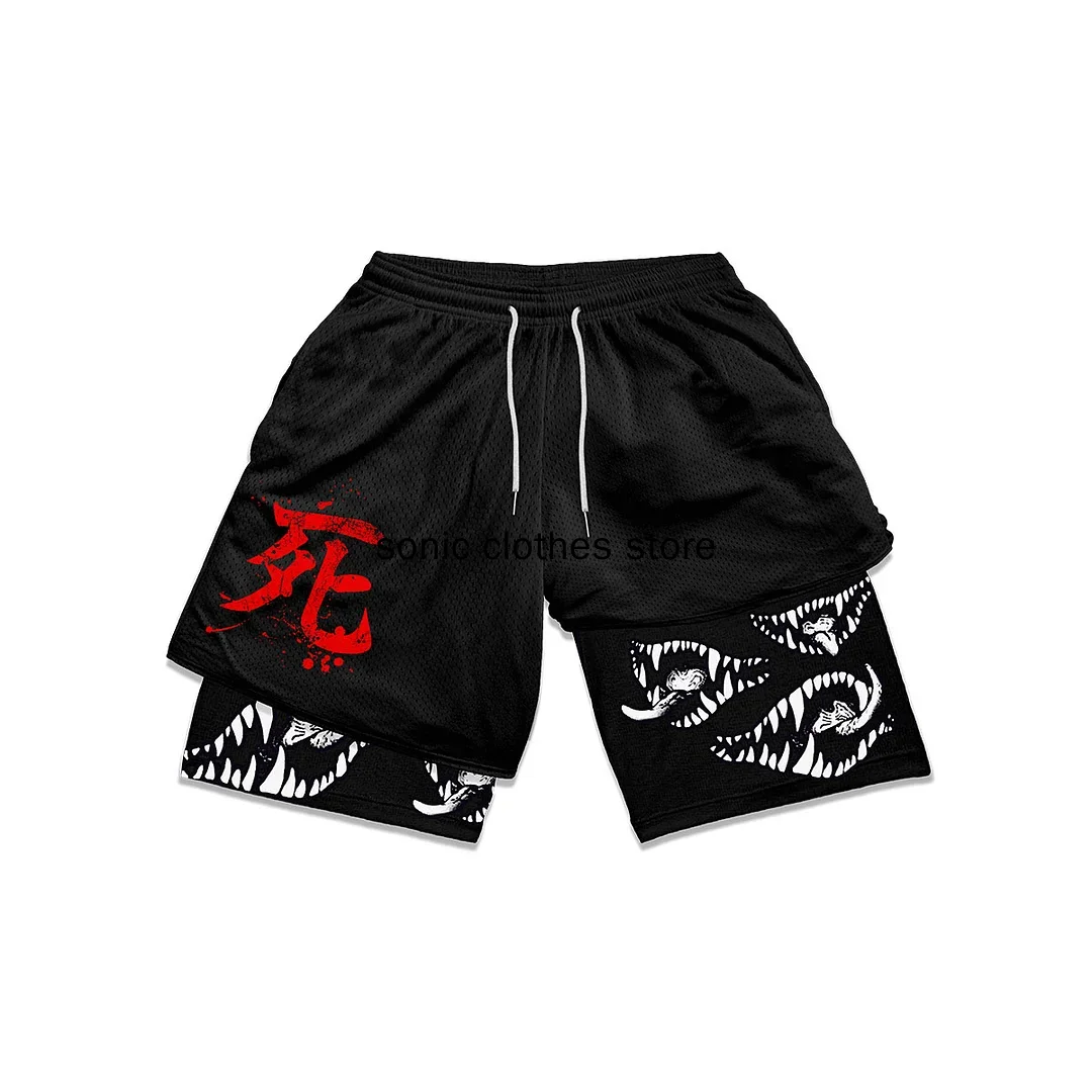 

Anime GYM Shorts Men 2 In1 Mesh Breathable Male Casual Rengoku Shorts Fitness Mens Bodybuilding Running Shorts Anti-smudge Short
