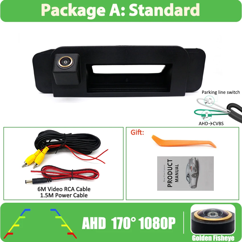 

170 ° Камера заднего вида HD AHD для Mercedes Benz C-Class W205, CLA W117, SLK R172, устанавливаемая в ручку багажника, 1080P