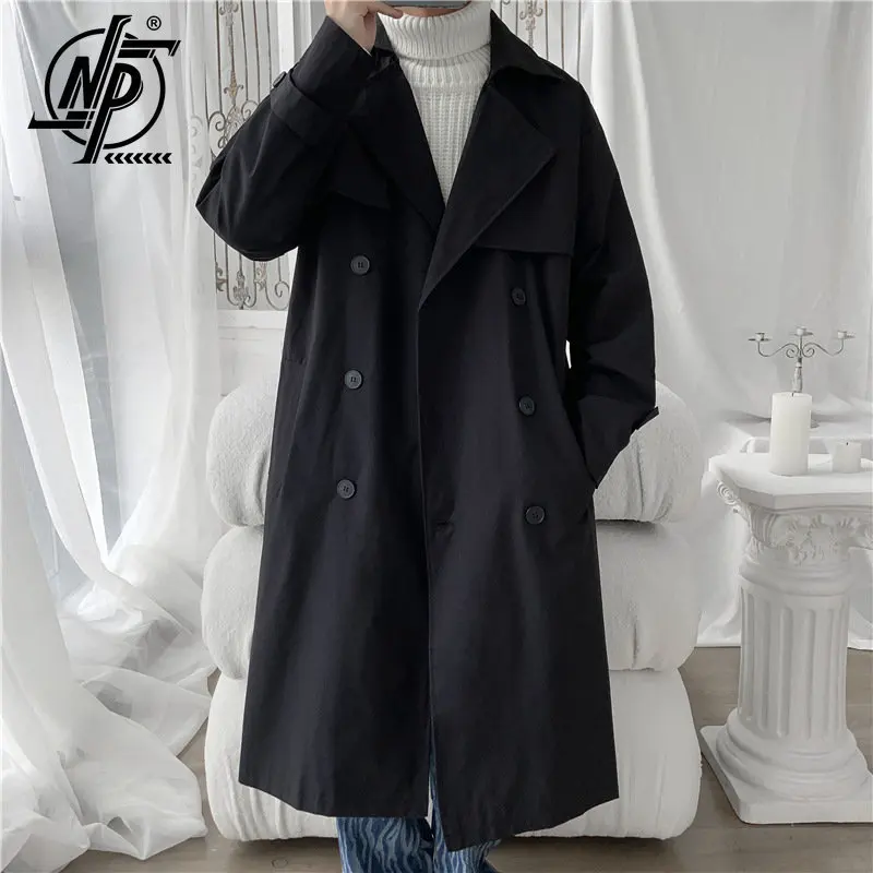 

Korean Fashion Double Breasted Trench Coat Men Jacket Overcoat Casual Unisex Windbreakers Solid Color Long Loose Spring Trenchs