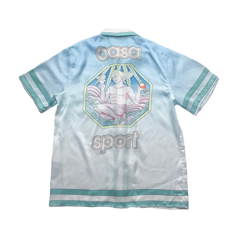 

Gradient Blue Casablanca Silk Shirt Streetwear Men Women Short Sleeve Hawaii Beach Shirts
