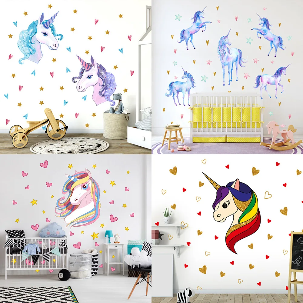

New multicolor hand-painted unicorn star love wall stickers living room bedroom children's room decorative paintings stickers