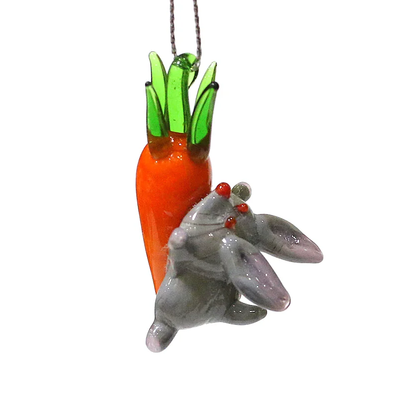 

Cute Bunny Mini Figurine Ornament With Tiny Carrot Pendant Creative Rabbit Fairy Garden Xmas Kawaii Decor New Year Gift for Kids