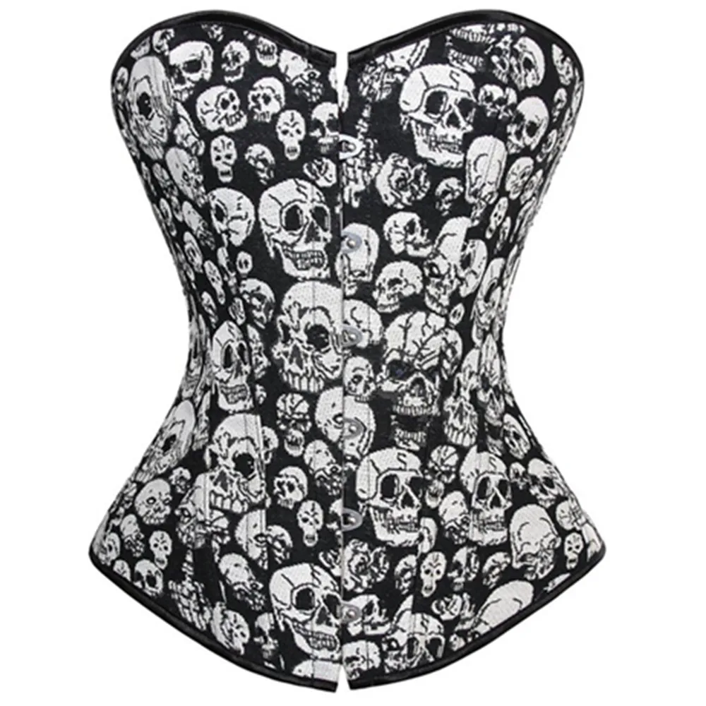 Corsets And Bustiers Top Sexy Women Corset Overbust Print Skull Lingerie Vintage Plus Size Burlesque Halloween Femme