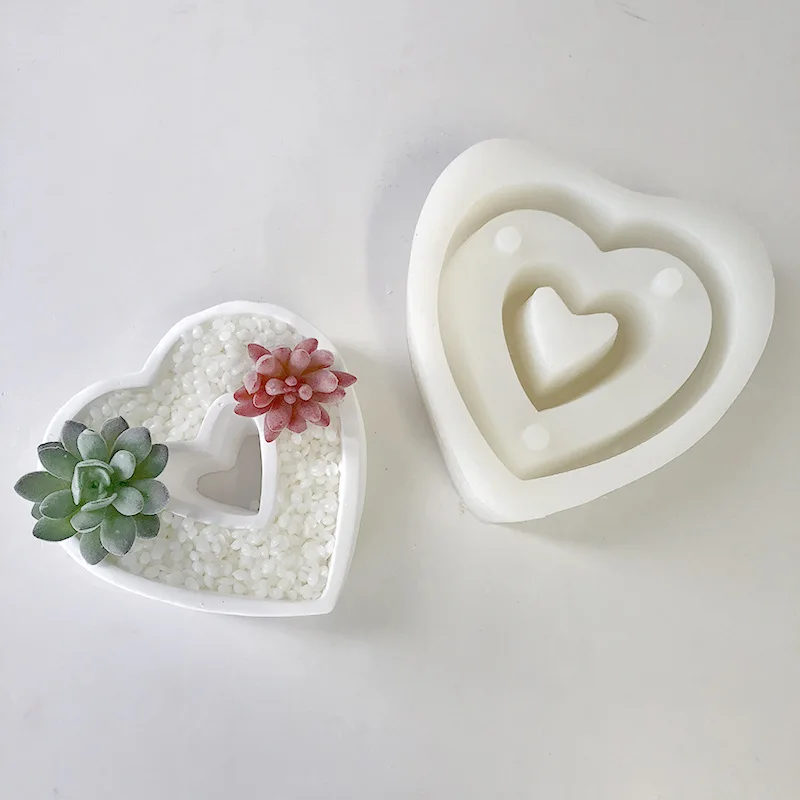 

Succulent Potted Flower Pot Love Silicone Mold Diy Aromatherapy Gypsum Creative Handmade Potted Abrasive Resin Silicone Mould