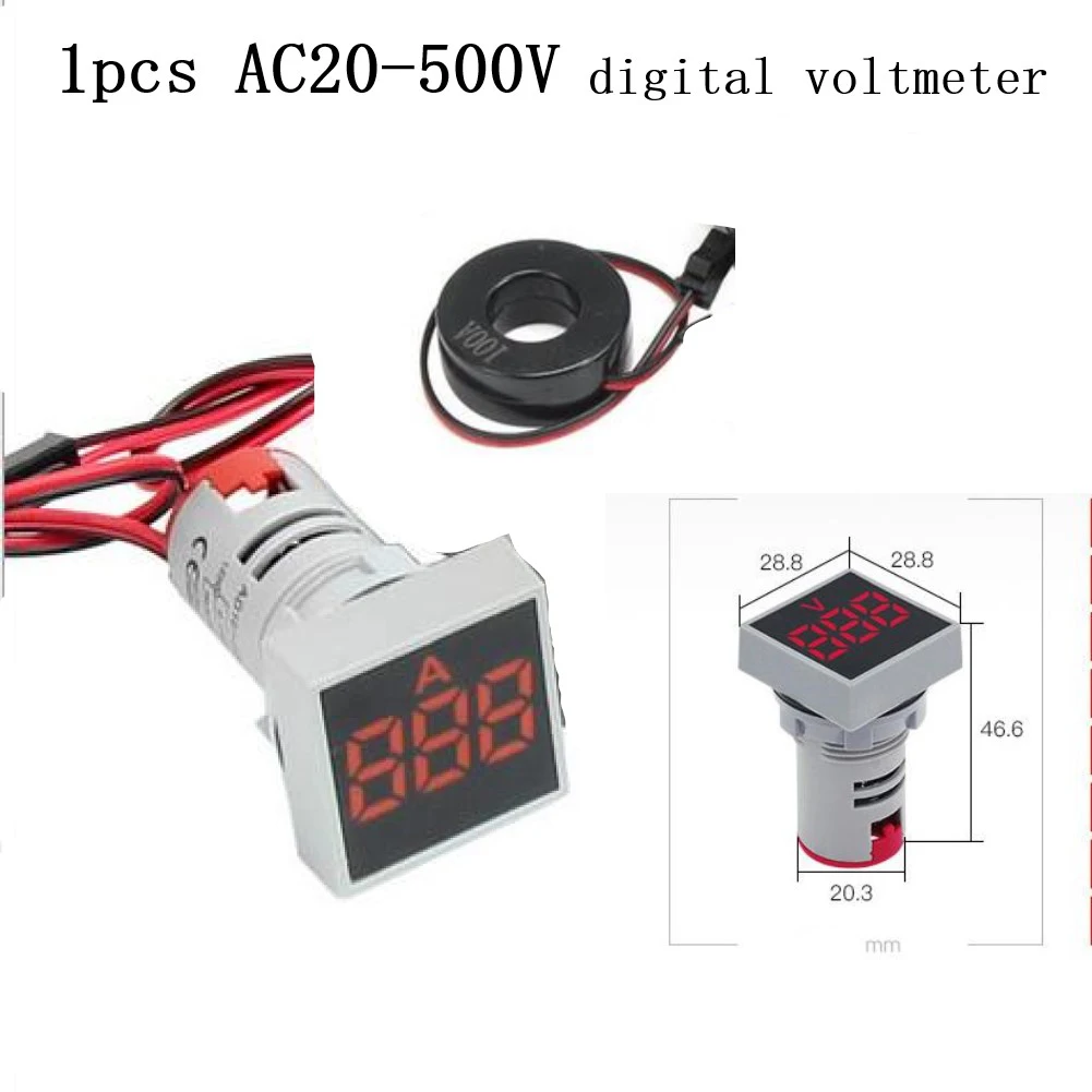 СВЕТОДИОДНЫЙ цифровой измеритель напряжения с квадратной панелью AC20-500V